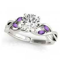 Twisted Round Amethysts & Moissanite Engagement Ring 18k White Gold (1.50ct)