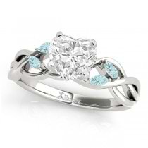 Heart Aquamarines Vine Leaf Engagement Ring 14k White Gold (1.00ct)