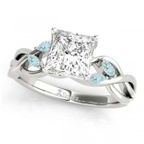 Twisted Princess Aquamarines Vine Leaf Engagement Ring 18k White Gold (1.00ct)