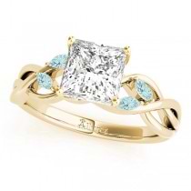 Princess Aquamarines Vine Leaf Engagement Ring 18k Yellow Gold (1.50ct)