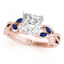 Princess Blue Sapphires Vine Leaf Engagement Ring 14k Rose Gold (0.50ct)