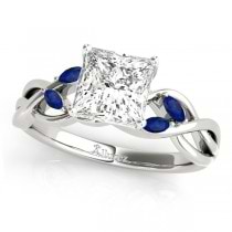 Princess Blue Sapphires Vine Leaf Engagement Ring 14k White Gold (0.50ct)