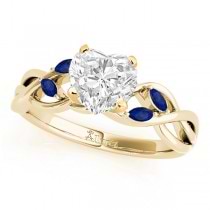 Heart Blue Sapphires Vine Leaf Engagement Ring 14k Yellow Gold (1.50ct)