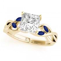 Princess Blue Sapphires Vine Leaf Engagement Ring 14k Yellow Gold (0.50ct)