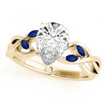 Pear Blue Sapphires Vine Leaf Engagement Ring 14k Yellow Gold (1.00ct)