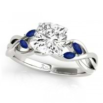 Cushion Blue Sapphires Vine Leaf Engagement Ring 18k White Gold (1.00ct)