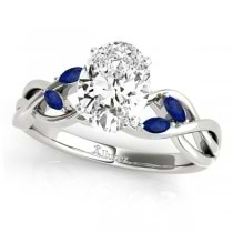 Twisted Oval Blue Sapphires Vine Leaf Engagement Ring Palladium (1.50ct)