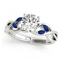 Twisted Round Blue Sapphires & Moissanite Engagement Ring Palladium (1.00ct)