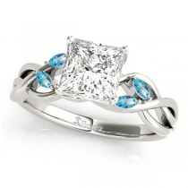 Princess Blue Topaz Vine Leaf Engagement Ring 14k White Gold (0.50ct)