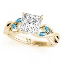 Twisted Princess Blue Topaz Vine Leaf Engagement Ring 14k Yellow Gold (1.50ct)