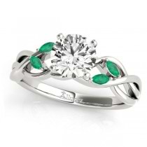 Round Emeralds Vine Leaf Engagement Ring 14k White Gold (1.50ct)