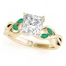 Twisted Princess Emeralds Vine Leaf Engagement Ring 14k Yellow Gold (1.50ct)