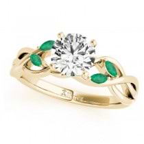 Twisted Round Emeralds & Moissanite Engagement Ring 14k Yellow Gold (0.50ct)