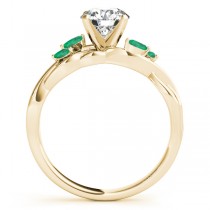 Twisted Round Emeralds Vine Leaf Engagement Ring 14k Yellow Gold (0.50ct)