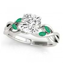 Twisted Cushion Emeralds Vine Leaf Engagement Ring 18k White Gold (1.50ct)