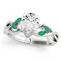 Twisted Pear Emeralds Vine Leaf Engagement Ring 18k White Gold (1.00ct)