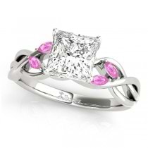 Princess Pink Sapphires Vine Leaf Engagement Ring 14k White Gold (1.00ct)