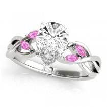Pear Pink Sapphires Vine Leaf Engagement Ring 14k White Gold (1.50ct)