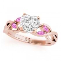 Heart Pink Sapphires Vine Leaf Engagement Ring 18k Rose Gold (1.50ct)
