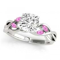 Cushion Pink Sapphires Vine Leaf Engagement Ring 18k White Gold (1.50ct)