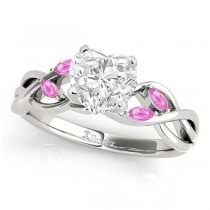 Heart Pink Sapphires Vine Leaf Engagement Ring 18k White Gold (1.00ct)