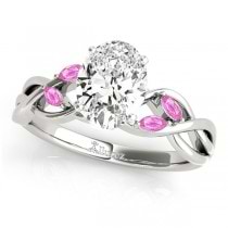 Oval Pink Sapphires Vine Leaf Engagement Ring 18k White Gold (1.00ct)