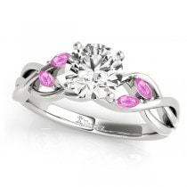 Round Pink Sapphires Vine Leaf Engagement Ring 18k White Gold (1.50ct)