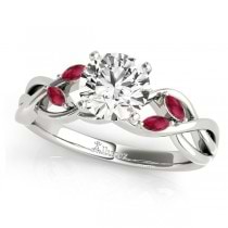 Twisted Round Rubies Vine Leaf Engagement Ring 14k White Gold (1.00ct)