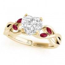 Twisted Heart Rubies Vine Leaf Engagement Ring 14k Yellow Gold (1.50ct)