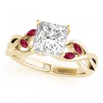 Twisted Princess Rubies Vine Leaf Engagement Ring 14k Yellow Gold (0.50ct)
