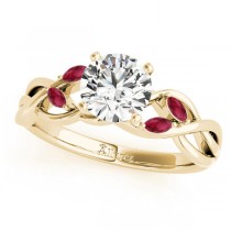 Twisted Round Rubies Vine Leaf Engagement Ring 14k Yellow Gold (1.00ct)