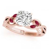 Twisted Cushion Rubies Vine Leaf Engagement Ring 18k Rose Gold (1.50ct)