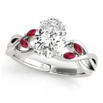 Twisted Oval Rubies Vine Leaf Engagement Ring 18k White Gold (1.50ct)