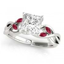 Twisted Princess Rubies Vine Leaf Engagement Ring 18k White Gold (1.50ct)