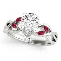 Twisted Pear Rubies Vine Leaf Engagement Ring 18k White Gold (1.00ct)