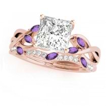 Twisted Princess Amethysts & Diamonds Bridal Sets 14k Rose Gold (0.73ct)