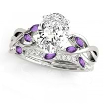 Twisted Oval Amethysts & Diamonds Bridal Sets 14k White Gold (1.23ct)