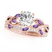 Twisted Round Amethysts & Diamonds Bridal Sets 18k Rose Gold (1.23ct)
