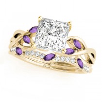 Twisted Princess Amethysts & Diamonds Bridal Sets 18k Yellow Gold (0.73ct)