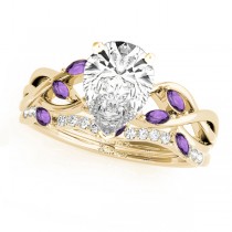 Twisted Pear Amethysts & Diamonds Bridal Sets 18k Yellow Gold (1.73ct)
