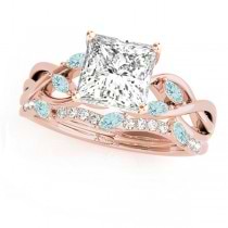 Twisted Princess Aquamarines & Diamonds Bridal Sets 14k Rose Gold (1.23ct)