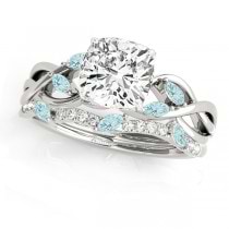 Twisted Cushion Aquamarines & Diamonds Bridal Sets 14k White Gold (1.23ct)