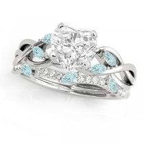 Twisted Heart Aquamarines & Diamonds Bridal Sets 14k White Gold (1.73ct)
