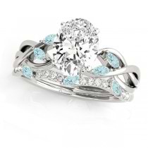 Twisted Oval Aquamarines & Diamonds Bridal Sets 14k White Gold (1.23ct)