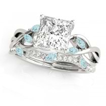 Twisted Princess Aquamarines & Diamonds Bridal Sets 14k White Gold (0.73ct)