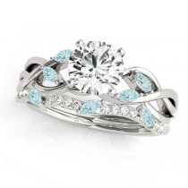 Twisted Round Aquamarines & Diamonds Bridal Sets 14k White Gold (0.73ct)