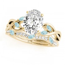 Twisted Oval Aquamarines & Diamonds Bridal Sets 14k Yellow Gold (1.23ct)