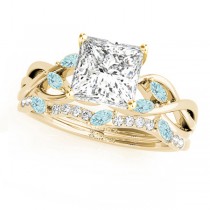 Twisted Princess Aquamarines & Diamonds Bridal Sets 14k Yellow Gold (1.23ct)