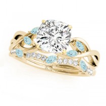 Twisted Cushion Aquamarines & Diamonds Bridal Sets 18k Yellow Gold (1.23ct)