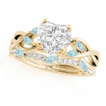 Twisted Heart Aquamarines & Diamonds Bridal Sets 18k Yellow Gold (1.23ct)